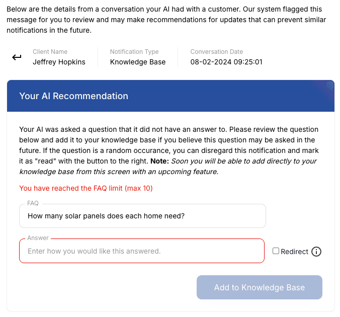 New Intents Detected dashboard
